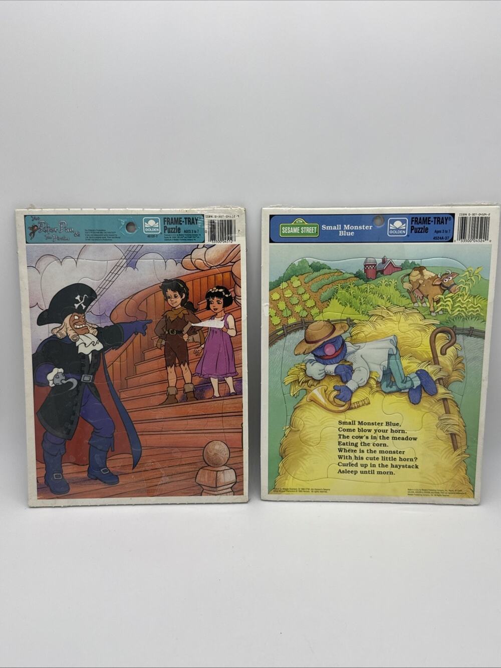 Vintage Golden Frame Tray Puzzle Lot Peter Pan Sesame Street Grover Open Wrap